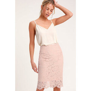 Lulus Just Like A Dream Blush Light Pink Lace Pencil Skirt Pink - Size L